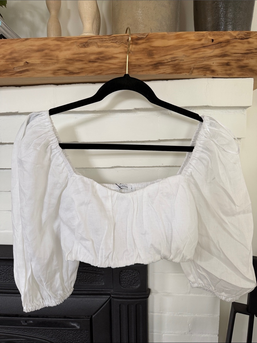 NWT DISSH White Puff Sleeve linen Crop Top